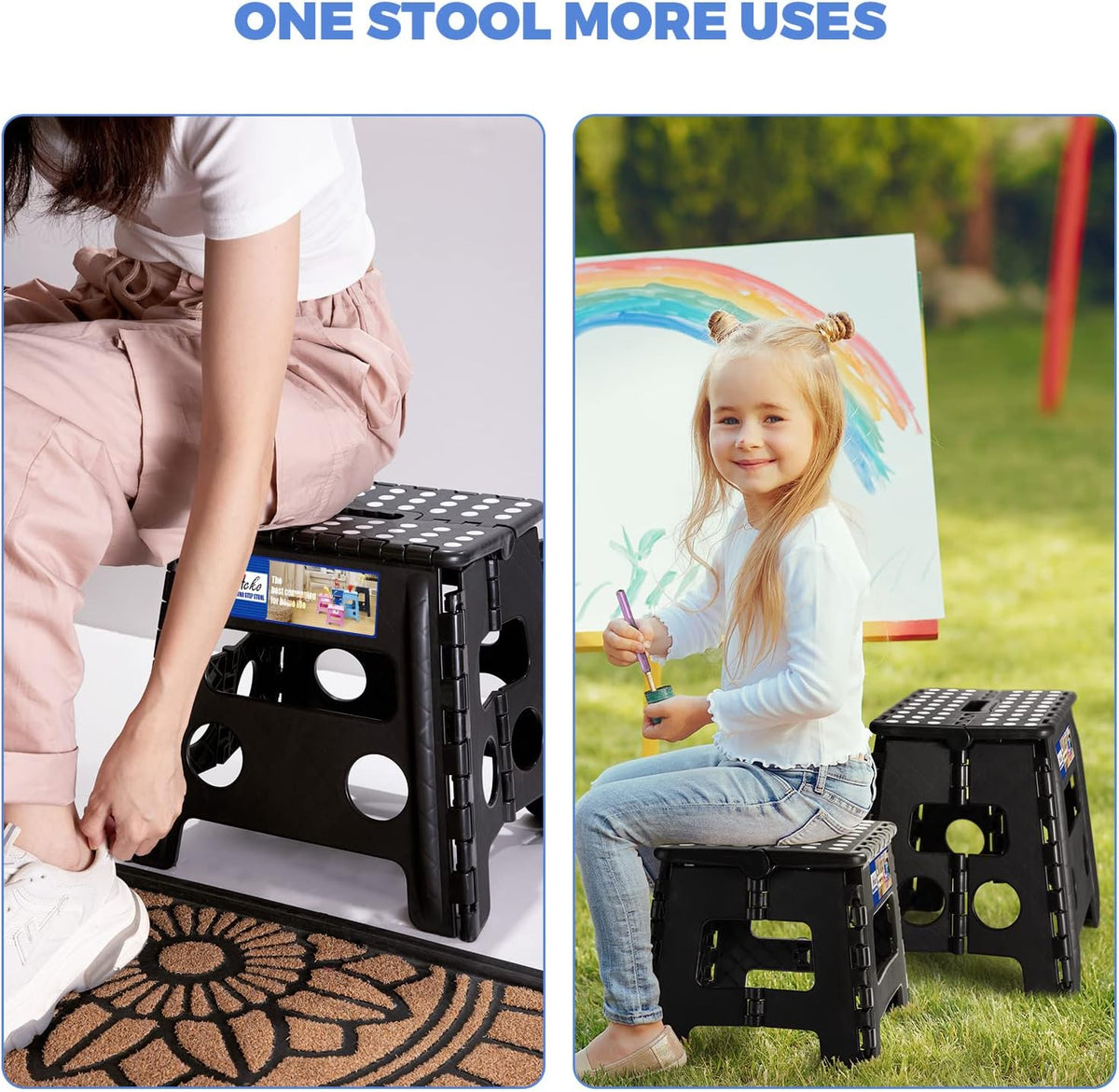 13 Inch Folding Step Stool, Holds 300 lb for Adults and Kids, Black