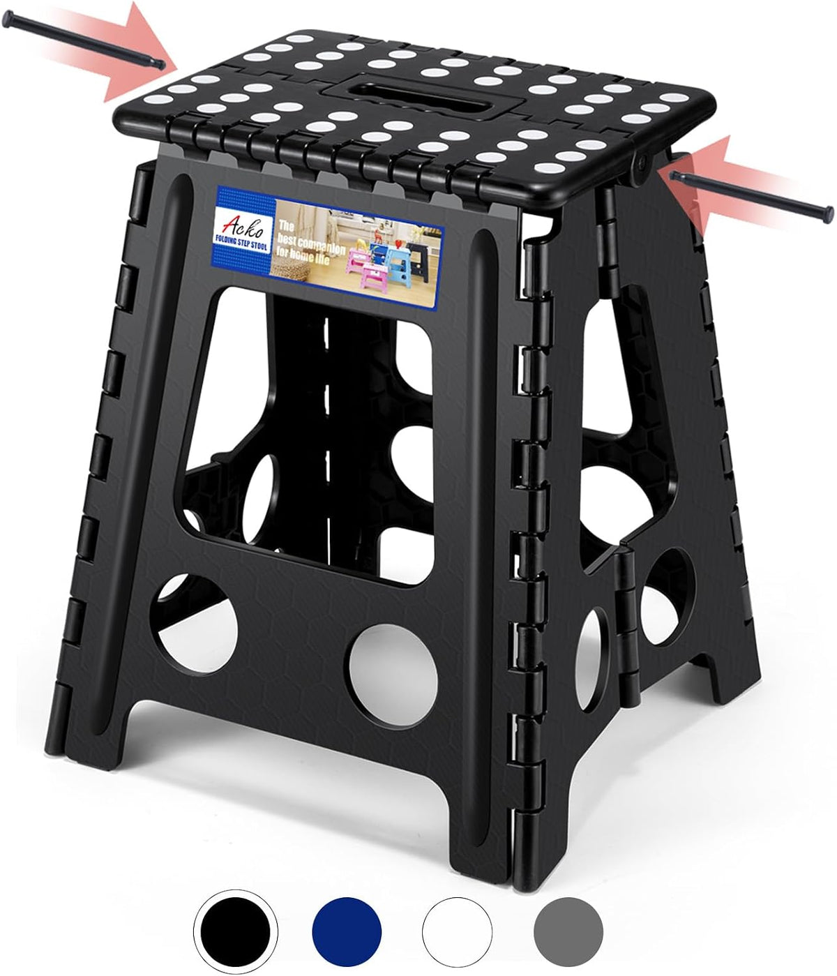 13 Inch Folding Step Stool, Holds 300 lb for Adults and Kids, Black