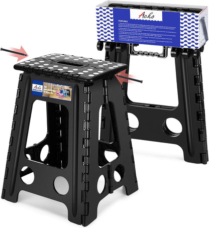 13 Inch Folding Step Stool, Holds 300 lb for Adults and Kids, Black