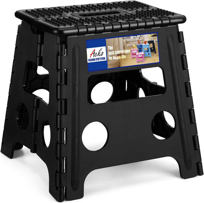13 Inch Folding Step Stool, Holds 300 lb for Adults and Kids, Black