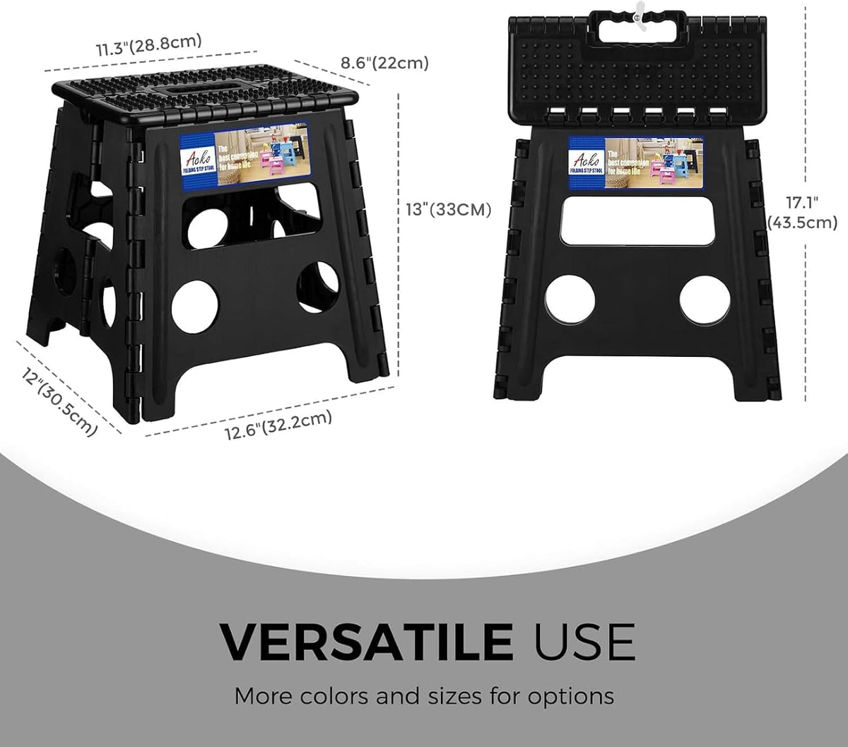 13 Inch Folding Step Stool, Holds 300 lb for Adults and Kids, Black