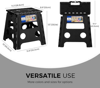 13 Inch Folding Step Stool, Holds 300 lb for Adults and Kids, Black