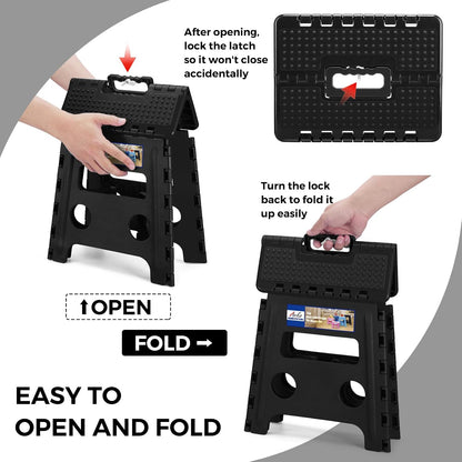 13 Inch Folding Step Stool, Holds 300 lb for Adults and Kids, Black