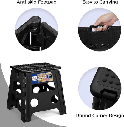 13 Inch Folding Step Stool, Holds 300 lb for Adults and Kids, Black