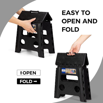 13 Inch Folding Step Stool, Holds 300 lb for Adults and Kids, Black