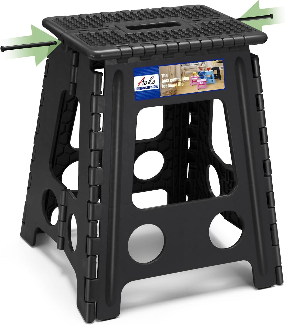 13 Inch Folding Step Stool, Holds 300 lb for Adults and Kids, Black