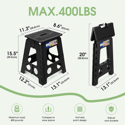 13 Inch Folding Step Stool, Holds 300 lb for Adults and Kids, Black