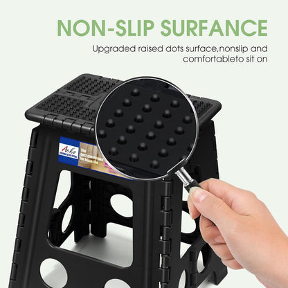 13 Inch Folding Step Stool, Holds 300 lb for Adults and Kids, Black