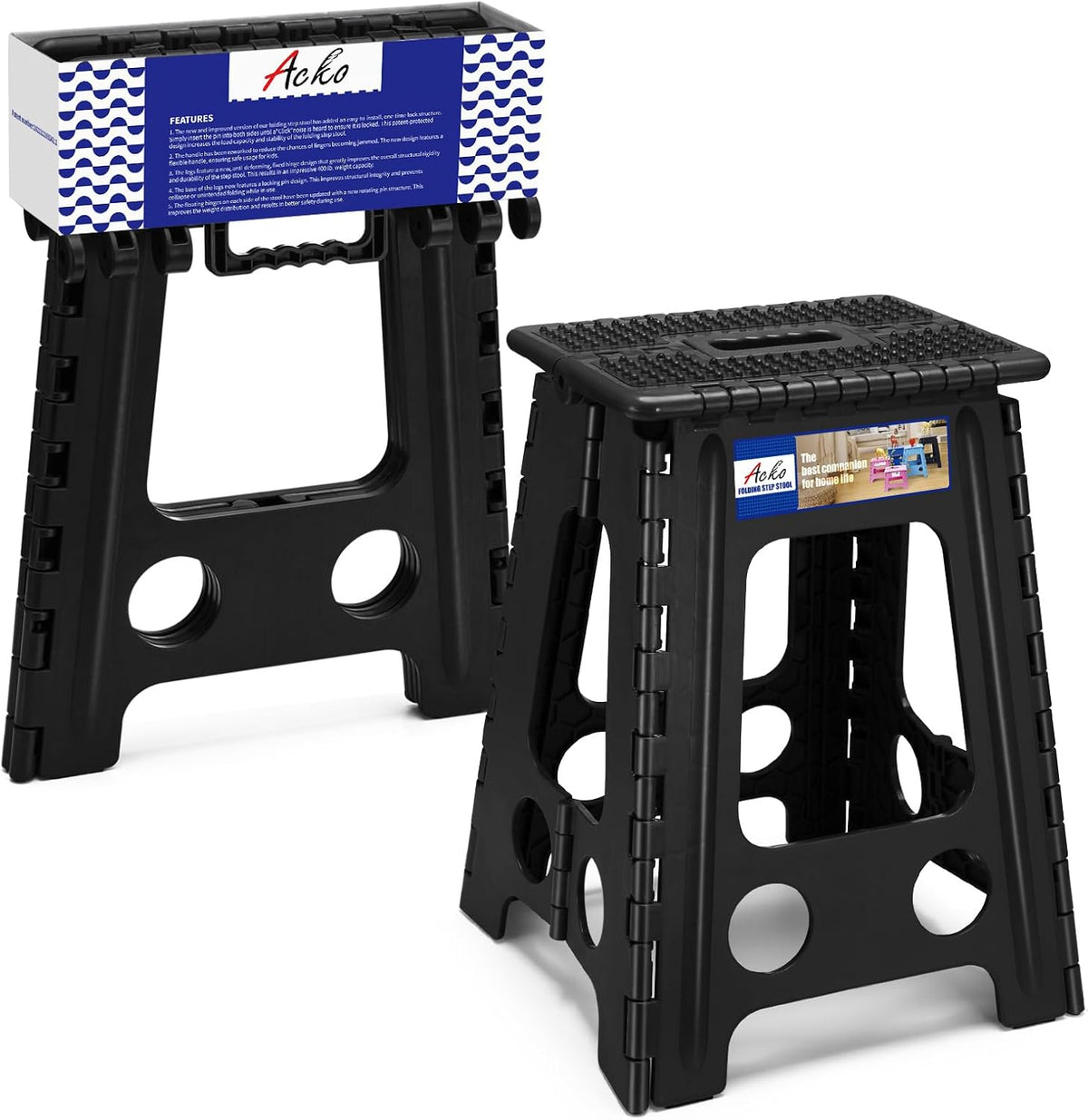 13 Inch Folding Step Stool, Holds 300 lb for Adults and Kids, Black