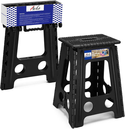 13 Inch Folding Step Stool, Holds 300 lb for Adults and Kids, Black