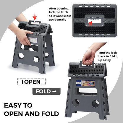 13 Inch Folding Step Stool, Holds 300 lb for Adults and Kids, Black