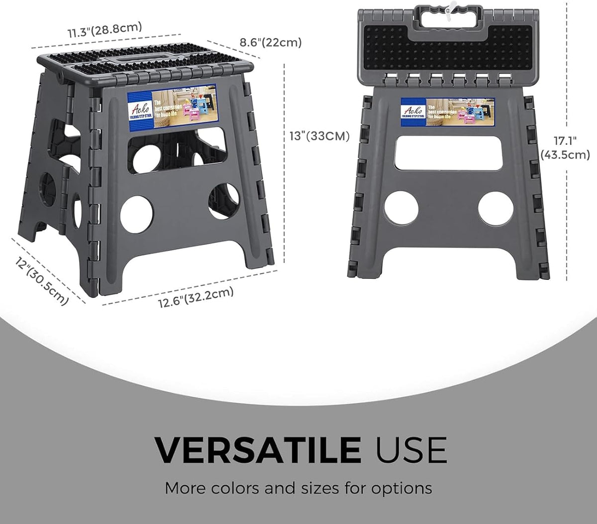 13 Inch Folding Step Stool, Holds 300 lb for Adults and Kids, Black
