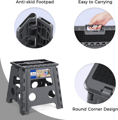 13 Inch Folding Step Stool, Holds 300 lb for Adults and Kids, Black