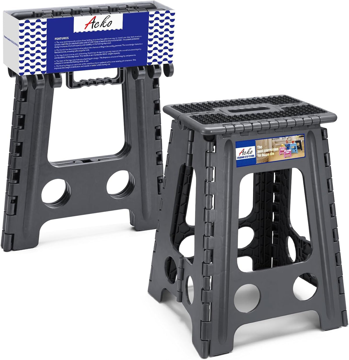 13 Inch Folding Step Stool, Holds 300 lb for Adults and Kids, Black
