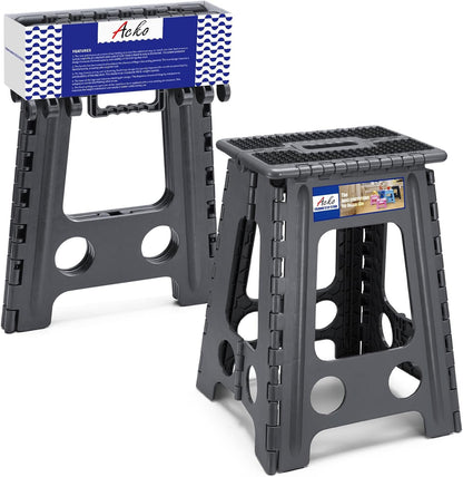 13 Inch Folding Step Stool, Holds 300 lb for Adults and Kids, Black