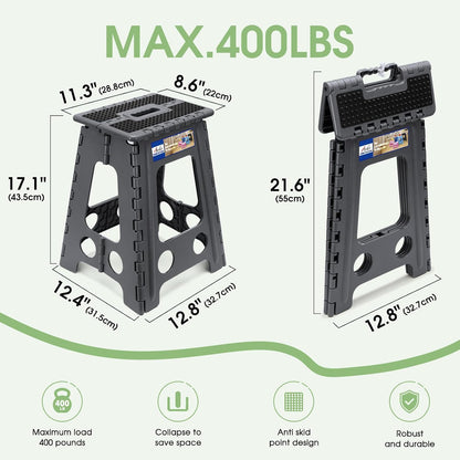 13 Inch Folding Step Stool, Holds 300 lb for Adults and Kids, Black