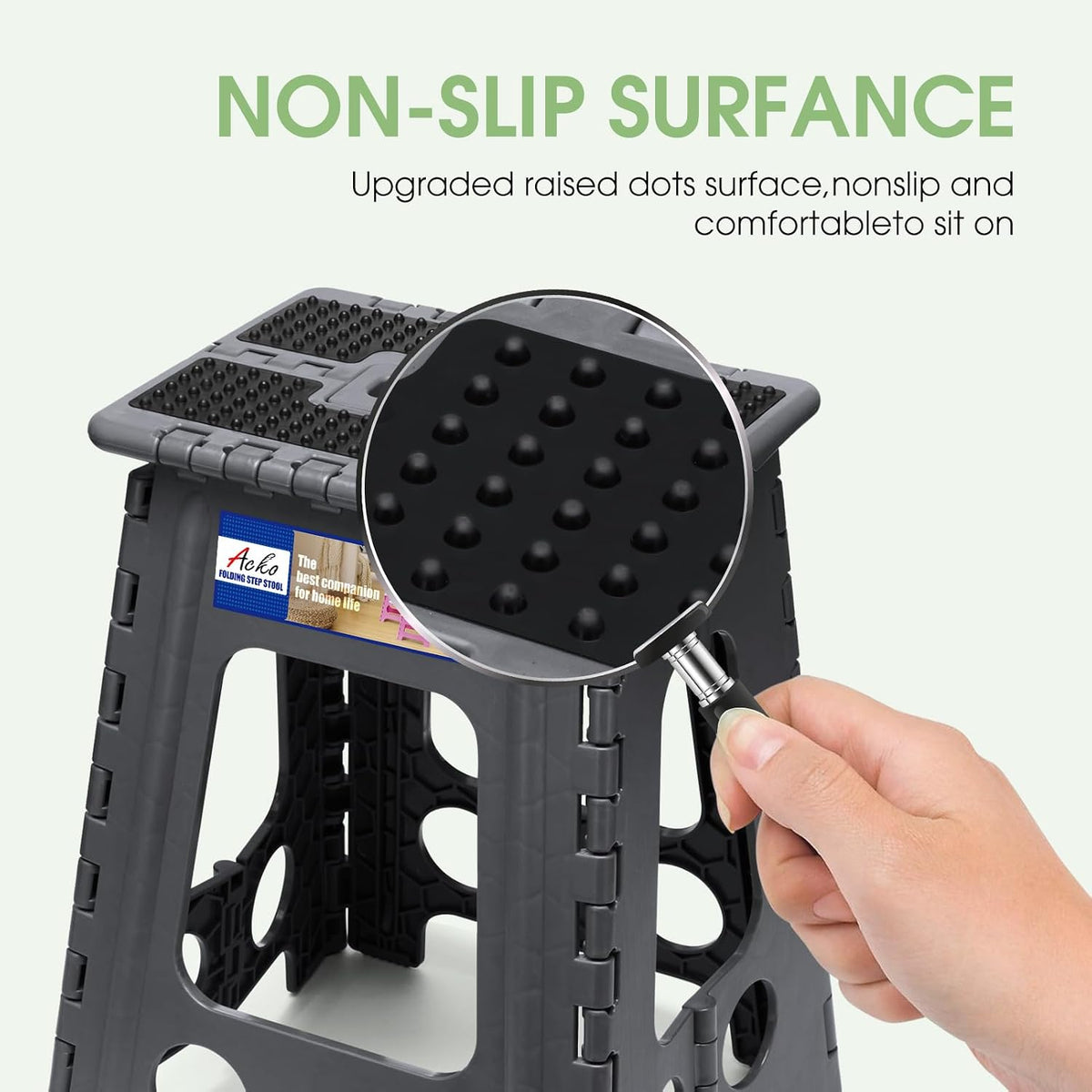 13 Inch Folding Step Stool, Holds 300 lb for Adults and Kids, Black