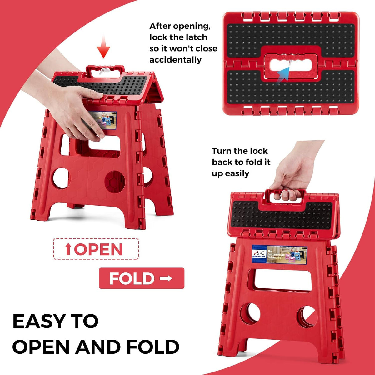 13 Inch Folding Step Stool, Holds 300 lb for Adults and Kids, Black
