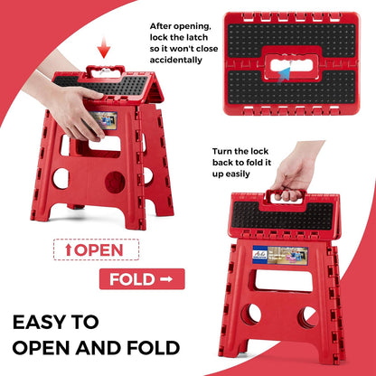 13 Inch Folding Step Stool, Holds 300 lb for Adults and Kids, Black