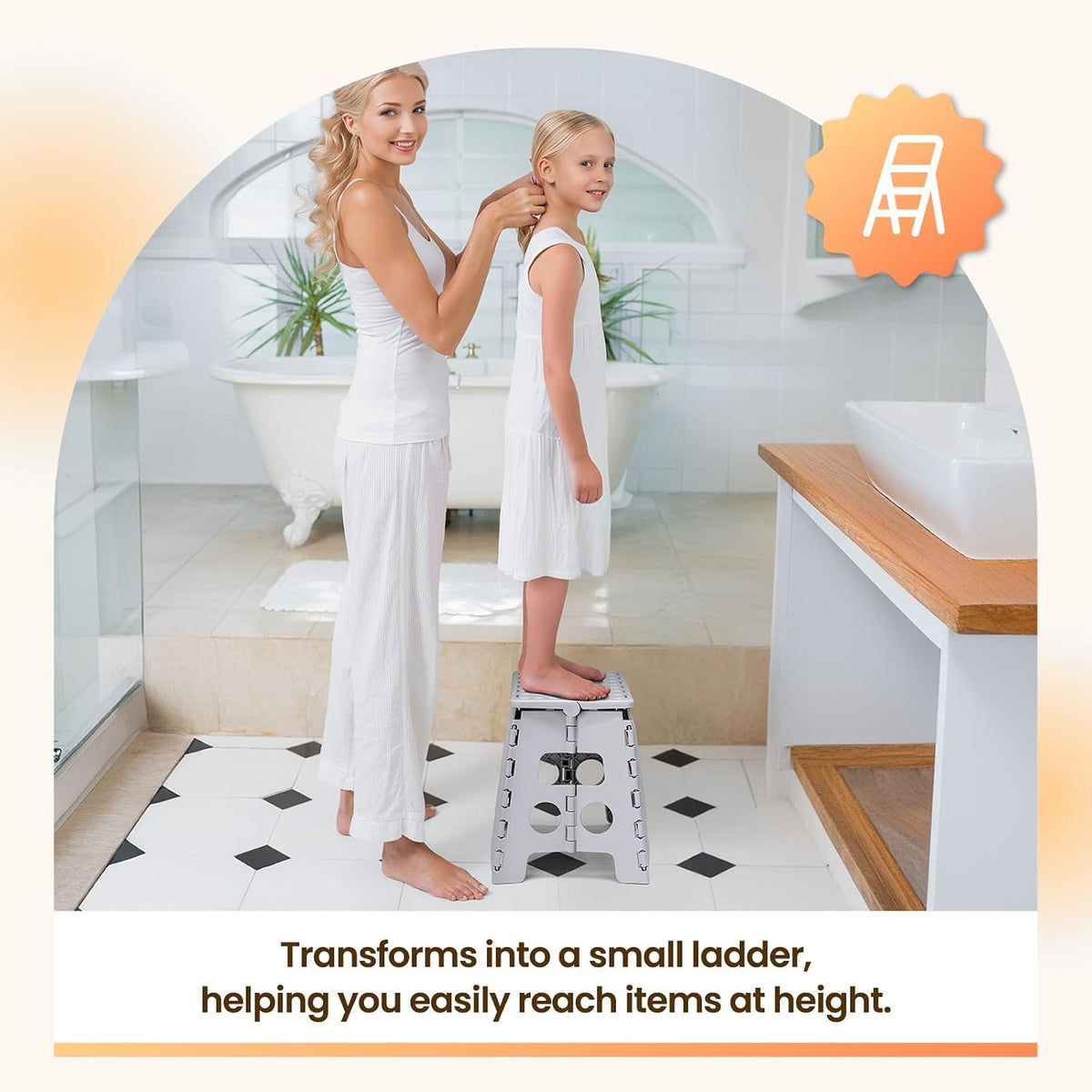 13 Inch Folding Step Stool, Holds 300 lb for Adults and Kids, Black
