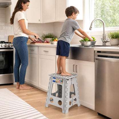 13 Inch Folding Step Stool, Holds 300 lb for Adults and Kids, Black