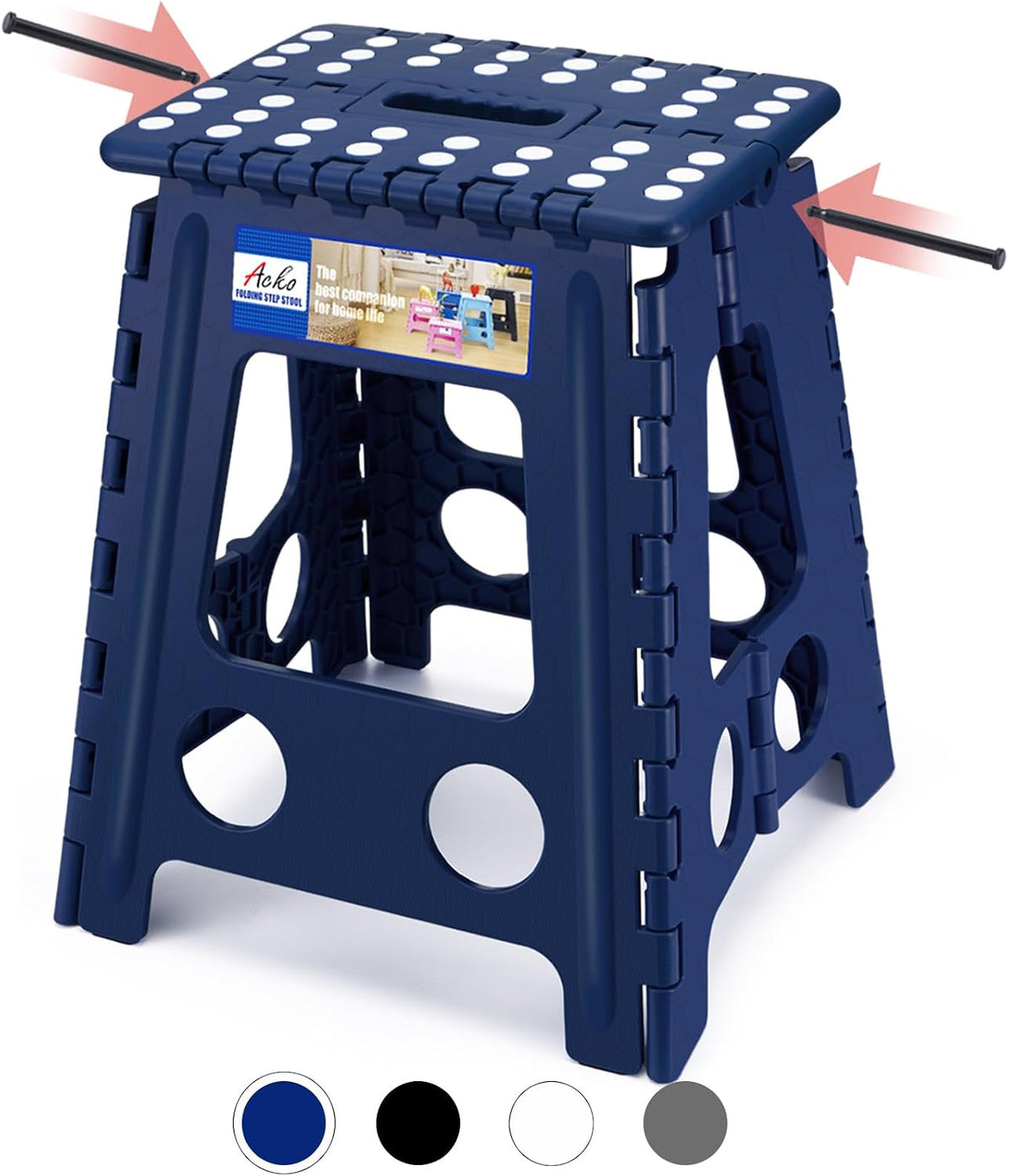 13 Inch Folding Step Stool, Holds 300 lb for Adults and Kids, Black