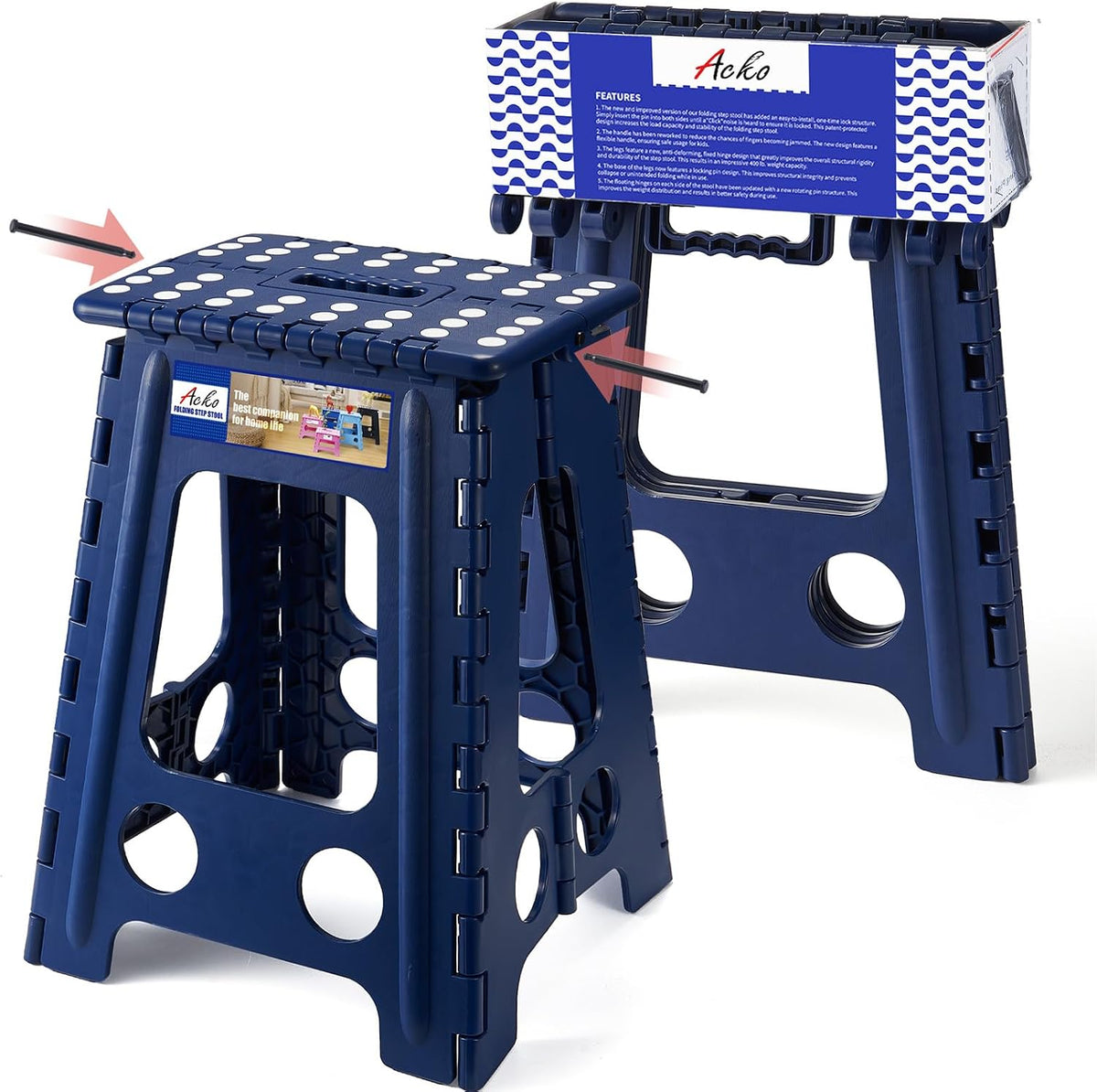 13 Inch Folding Step Stool, Holds 300 lb for Adults and Kids, Black