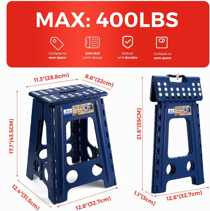 13 Inch Folding Step Stool, Holds 300 lb for Adults and Kids, Black
