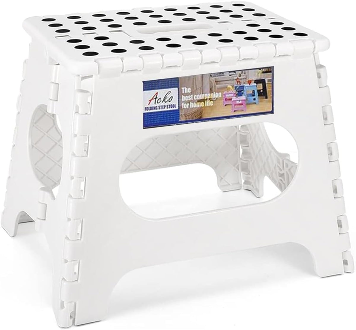 13 Inch Folding Step Stool, Holds 300 lb for Adults and Kids, Black