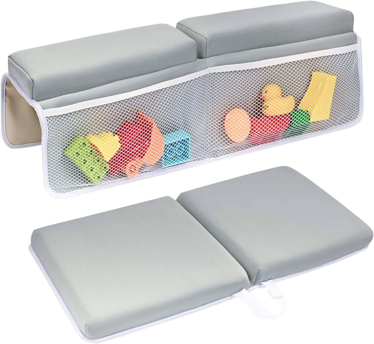 Baby Bath Kneeler and Elbow Rest Pad Set - 22'' Extra Long Quick Dry Kneeling Pad for Bathing Baby with Knee & Arm Support, Foldable Non-Slip Bathtub Mat with Toys Organizer