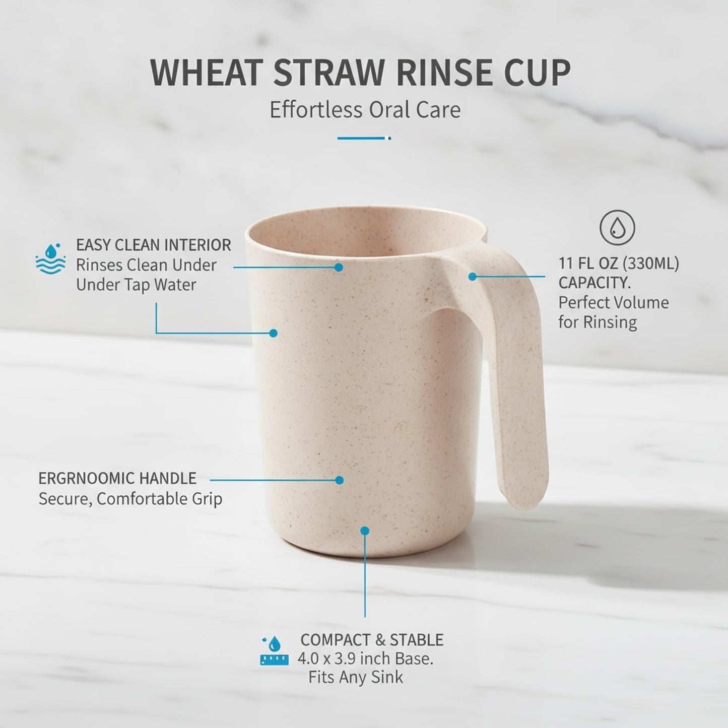 1 Pack Wheat Straw Composite Cup with Handle, 11 fl oz Tumbler for Kitchen and Office Desk Use