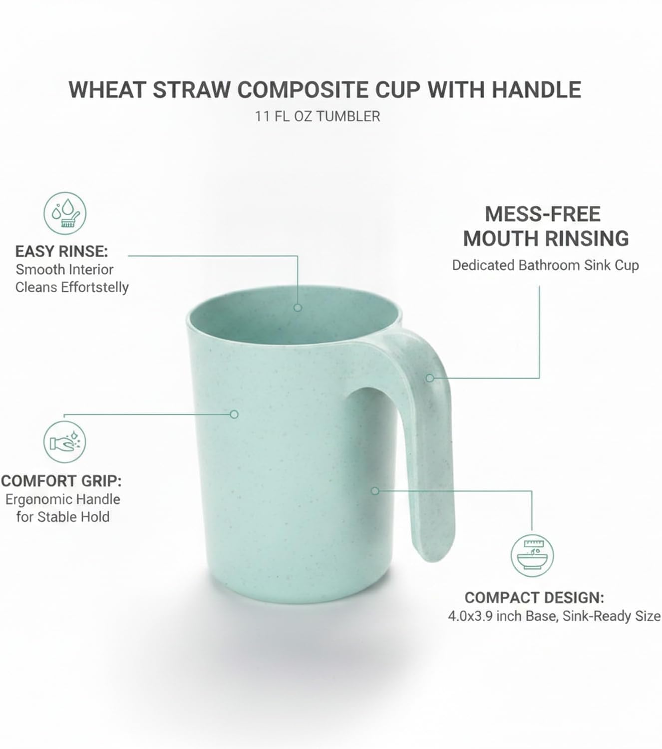 1 Pack Wheat Straw Composite Cup with Handle, 11 fl oz Tumbler for Kitchen and Office Desk Use