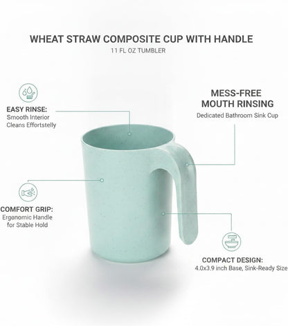 1 Pack Wheat Straw Composite Cup with Handle, 11 fl oz Tumbler for Kitchen and Office Desk Use