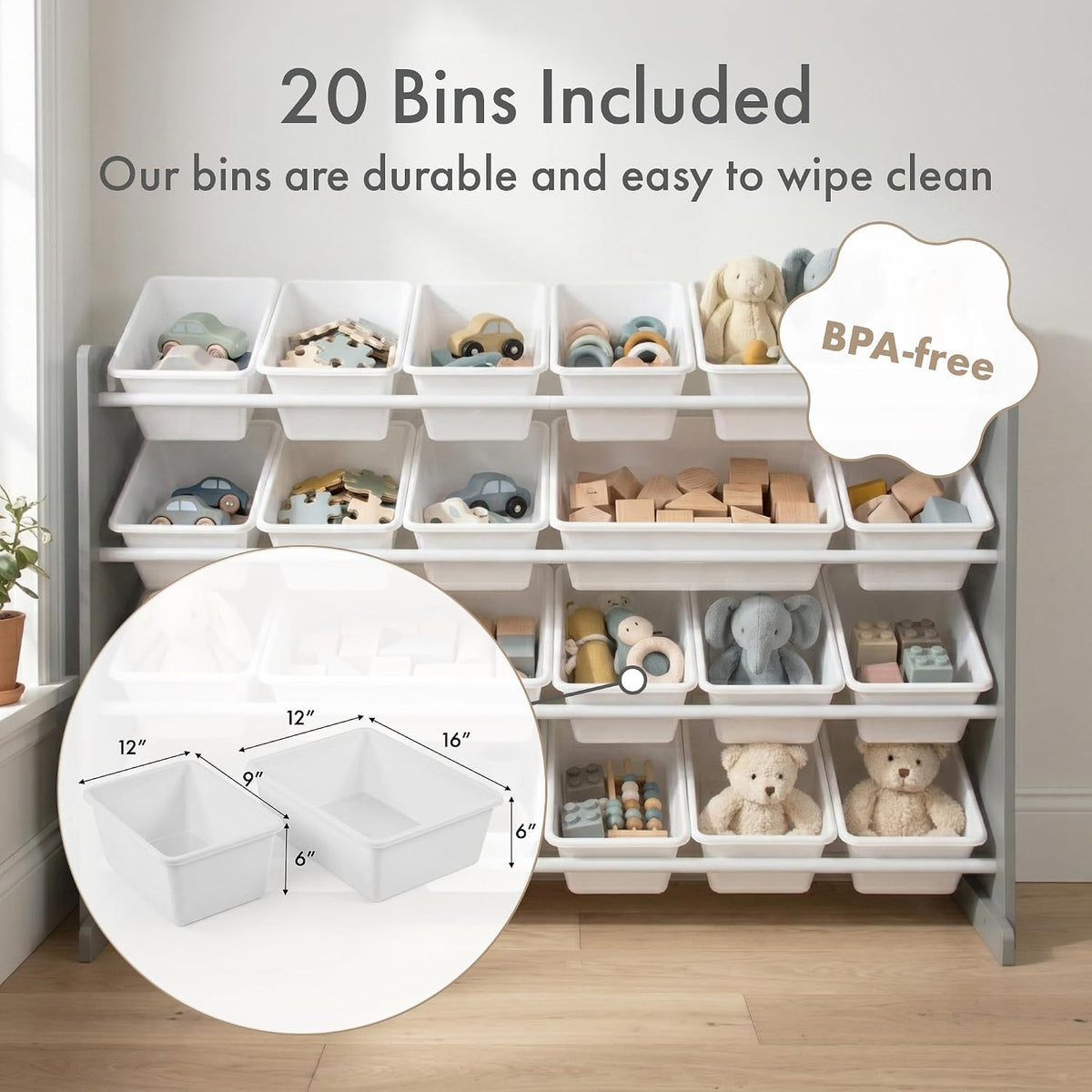 Kids Toy Organizer with 20 Bins, 4 Tier Storage for Playroom