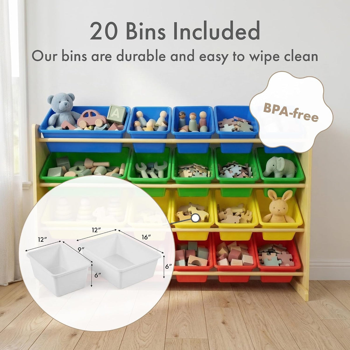 Kids Toy Organizer with 20 Bins, 4 Tier Storage for Playroom