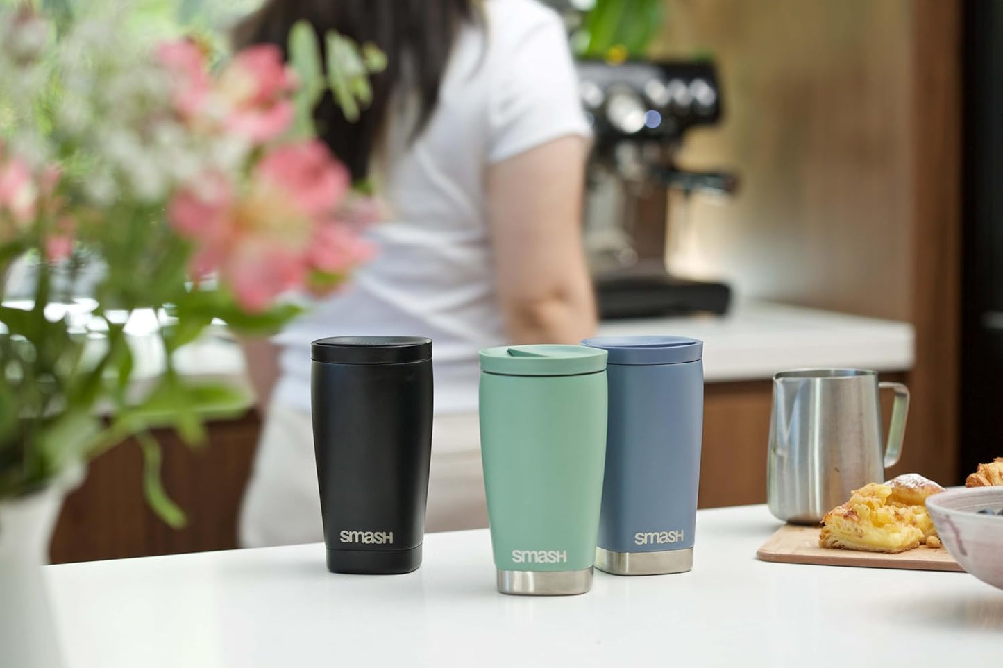 Stainless Steel Reusable Twist and Lock Coffee Travel Mug/Flask 475ml/ 16oz