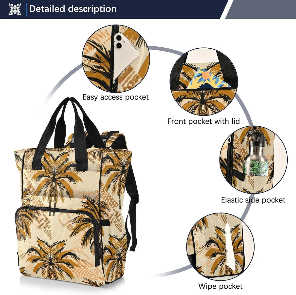 Diaper Bag Backpack, Multifunction Travel Bag for Moms Dads, Baby Changing Bag with Insulted Pockets, Stroller Straps and Side Bottle Pockets Tree Shadow Pattern