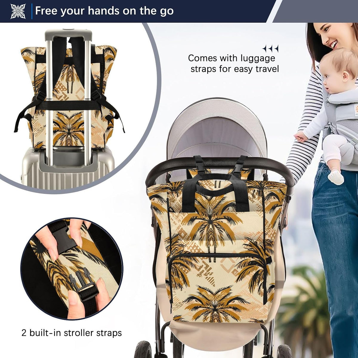Diaper Bag Backpack, Multifunction Travel Bag for Moms Dads, Baby Changing Bag with Insulted Pockets, Stroller Straps and Side Bottle Pockets Tree Shadow Pattern
