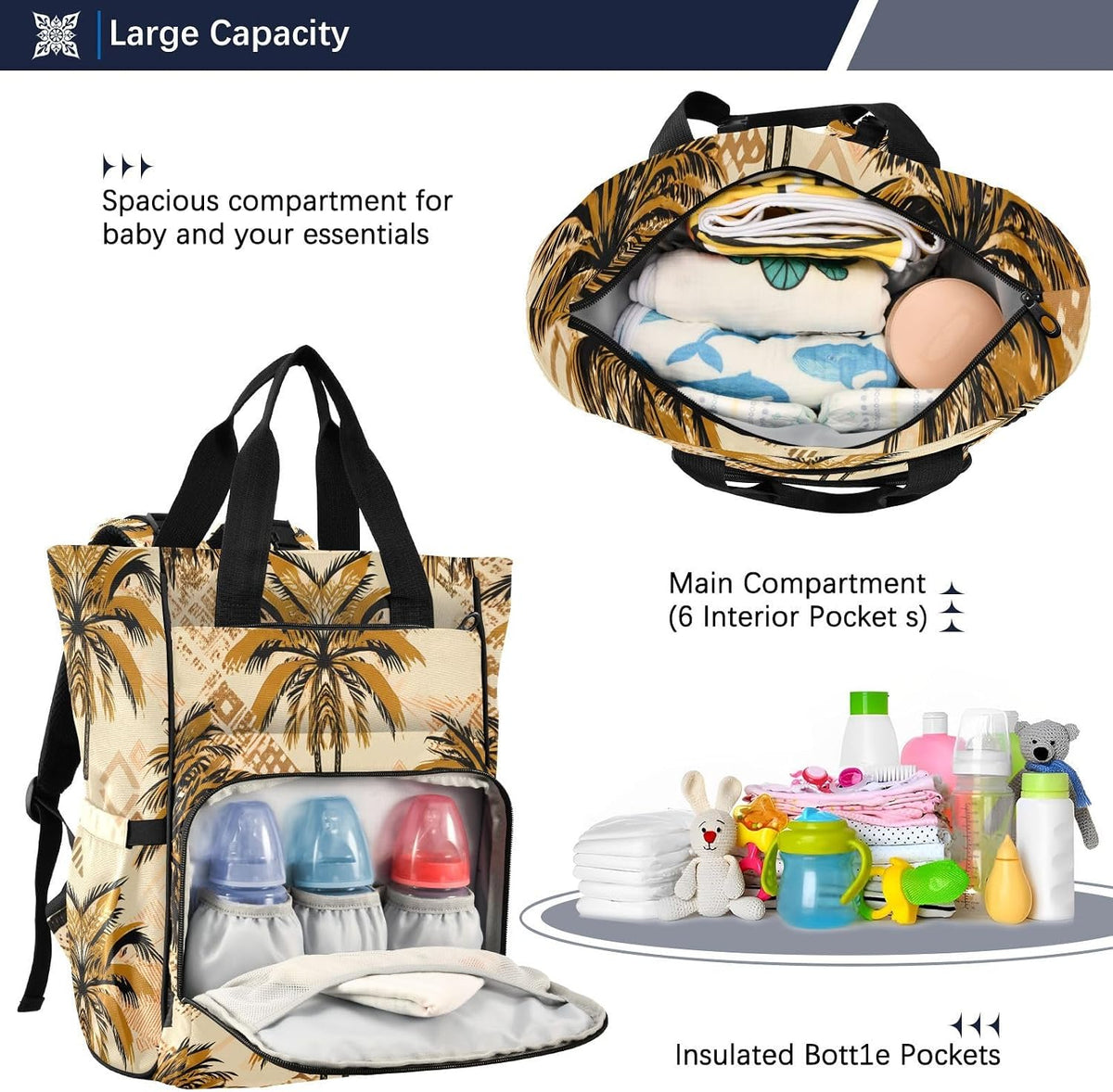 Diaper Bag Backpack, Multifunction Travel Bag for Moms Dads, Baby Changing Bag with Insulted Pockets, Stroller Straps and Side Bottle Pockets Tree Shadow Pattern