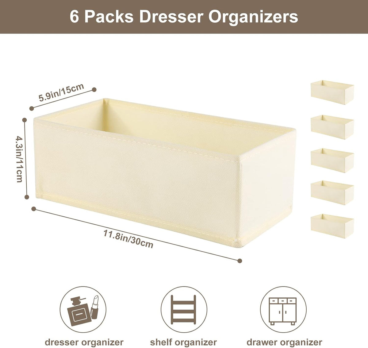6 Packs Dresser Drawer Organizers for Clothing,Woven-Fabric Baby Clothes Organizer and storage in Bedroom-Closet & Drawer Organization-1 Large Cell