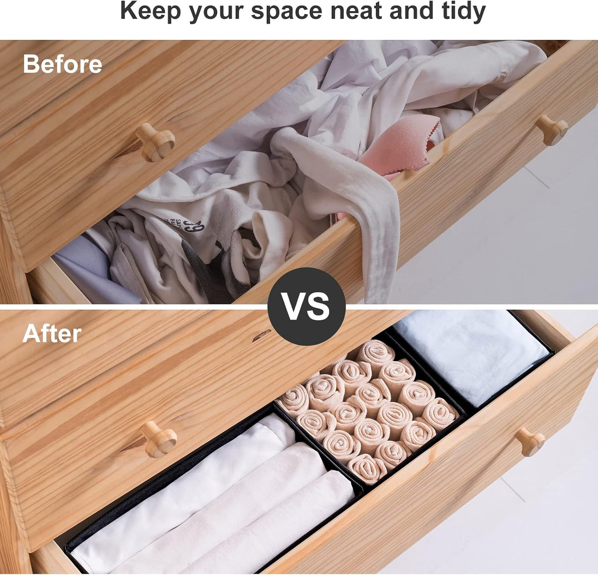 6 Packs Dresser Drawer Organizers for Clothing,Woven-Fabric Baby Clothes Organizer and storage in Bedroom-Closet & Drawer Organization-1 Large Cell