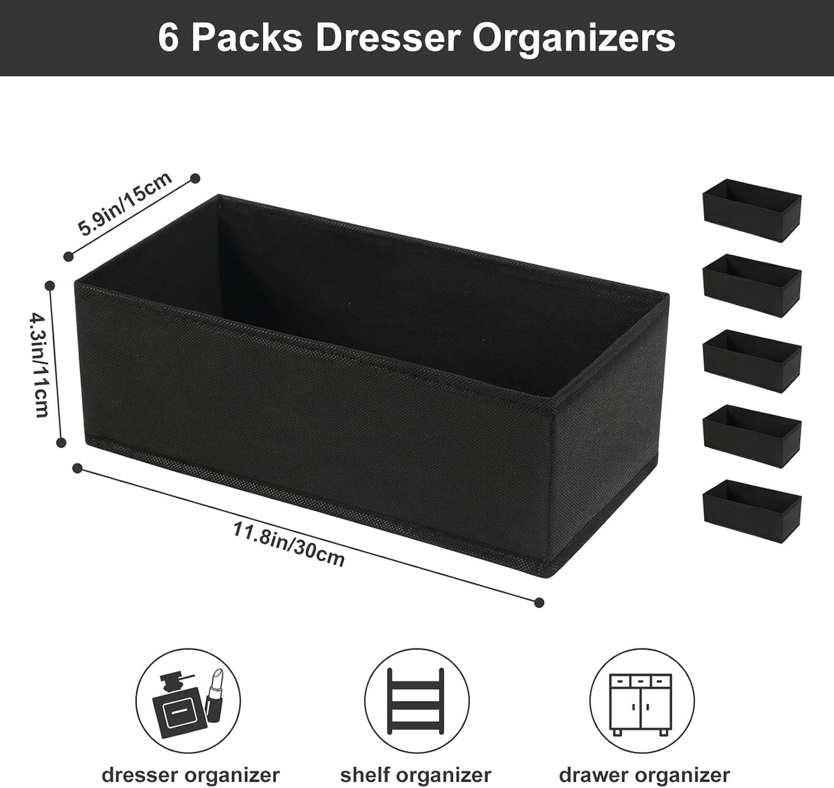 6 Packs Dresser Drawer Organizers for Clothing,Woven-Fabric Baby Clothes Organizer and storage in Bedroom-Closet & Drawer Organization-1 Large Cell