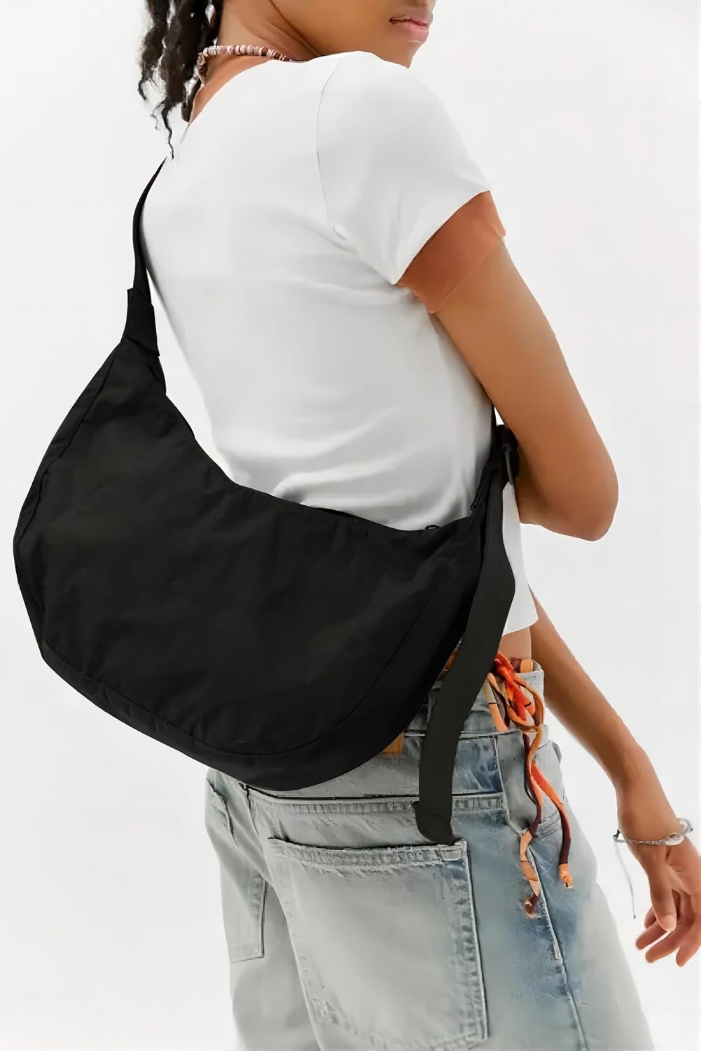 Medium Nylon Crossbody Crescent Bag: Slouchy Style Shoulder Casual with Adjustable Strap