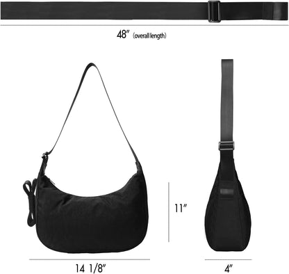 Medium Nylon Crossbody Crescent Bag: Slouchy Style Shoulder Casual with Adjustable Strap