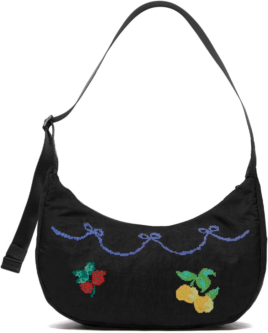 Medium Nylon Crossbody Crescent Bag: Slouchy Style Shoulder Casual with Adjustable Strap