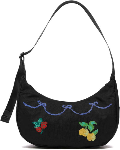 Medium Nylon Crossbody Crescent Bag: Slouchy Style Shoulder Casual with Adjustable Strap