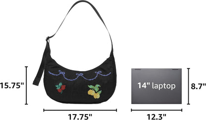 Medium Nylon Crossbody Crescent Bag: Slouchy Style Shoulder Casual with Adjustable Strap