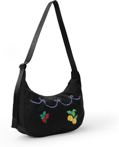 Medium Nylon Crossbody Crescent Bag: Slouchy Style Shoulder Casual with Adjustable Strap