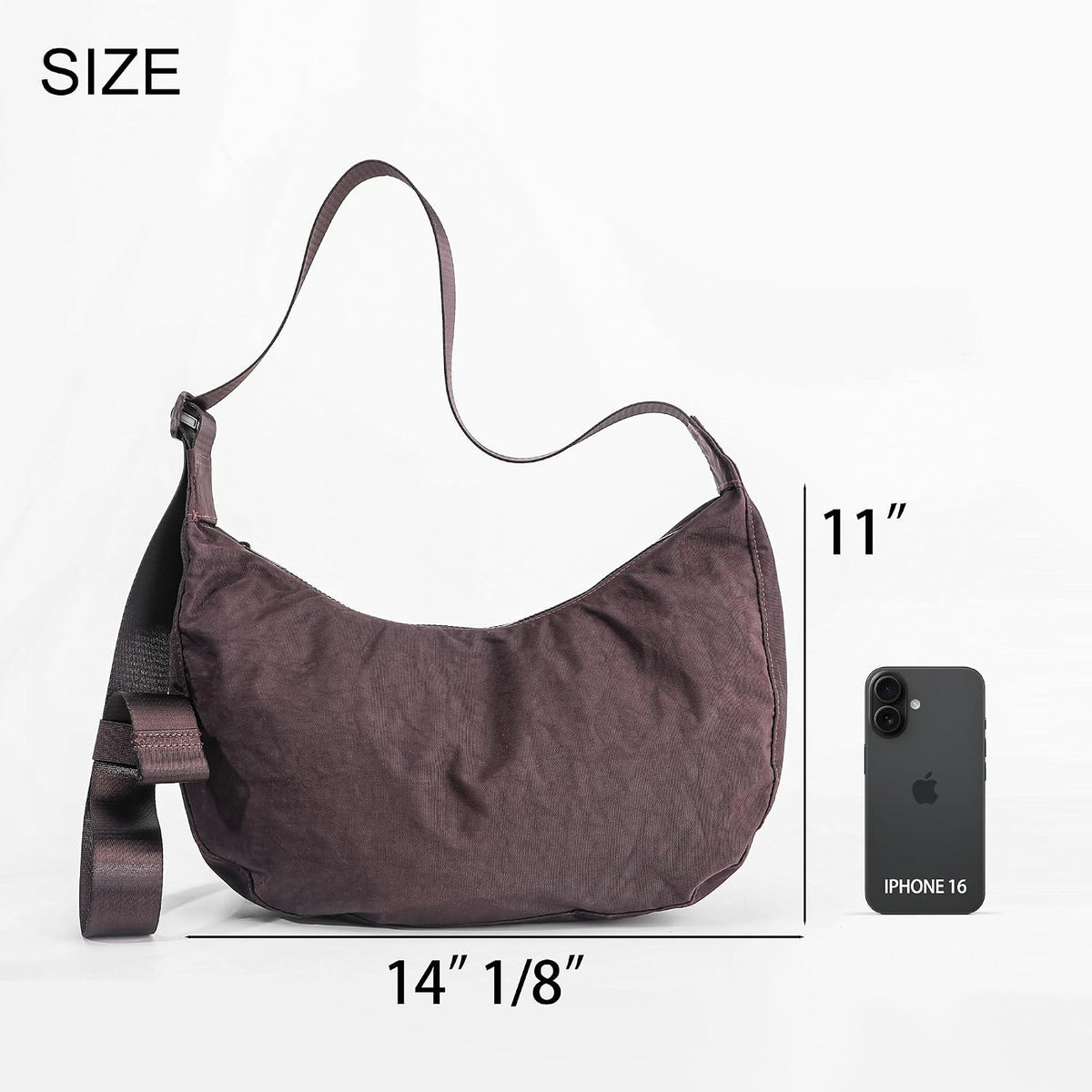 Medium Nylon Crossbody Crescent Bag: Slouchy Style Shoulder Casual with Adjustable Strap
