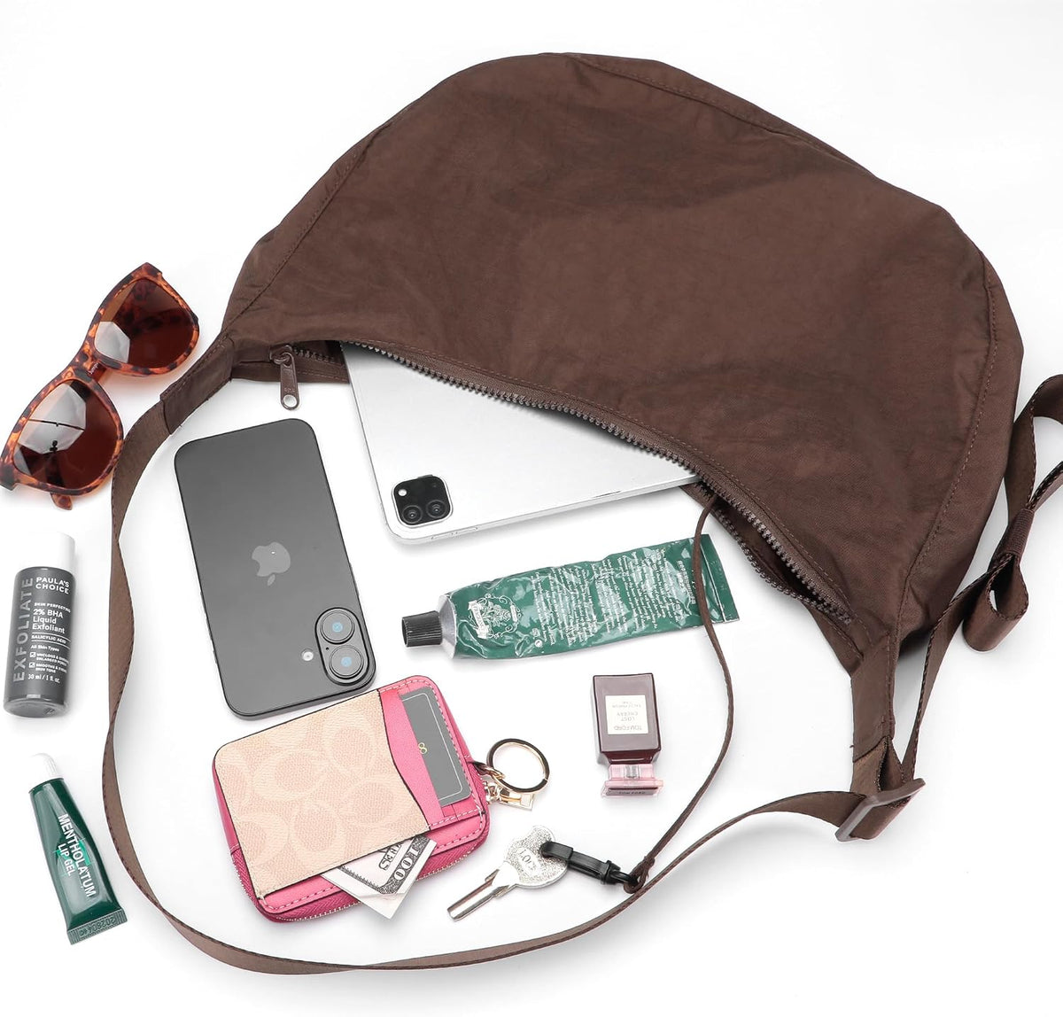 Medium Nylon Crossbody Crescent Bag: Slouchy Style Shoulder Casual with Adjustable Strap